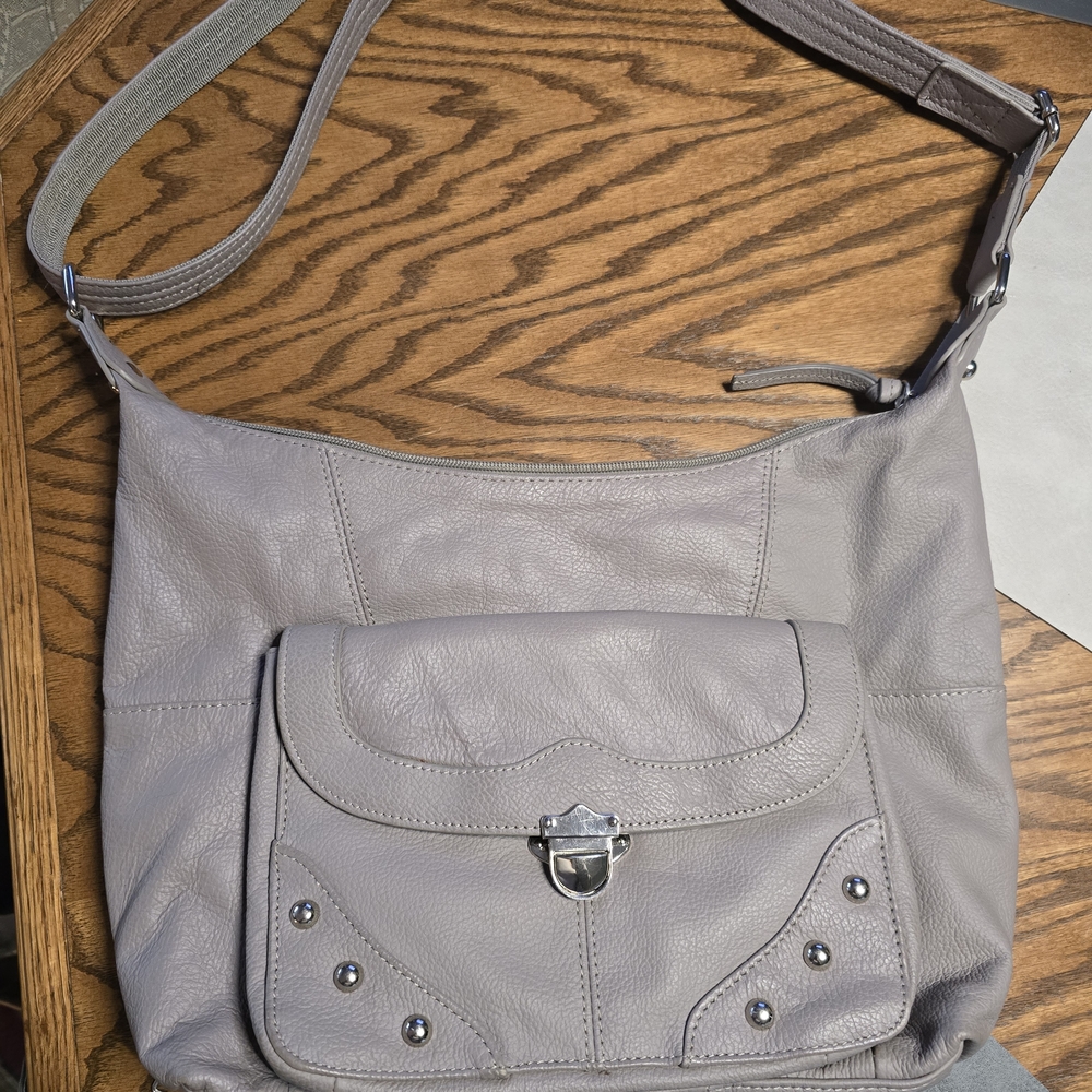 Gray Leather Shoulder Bag